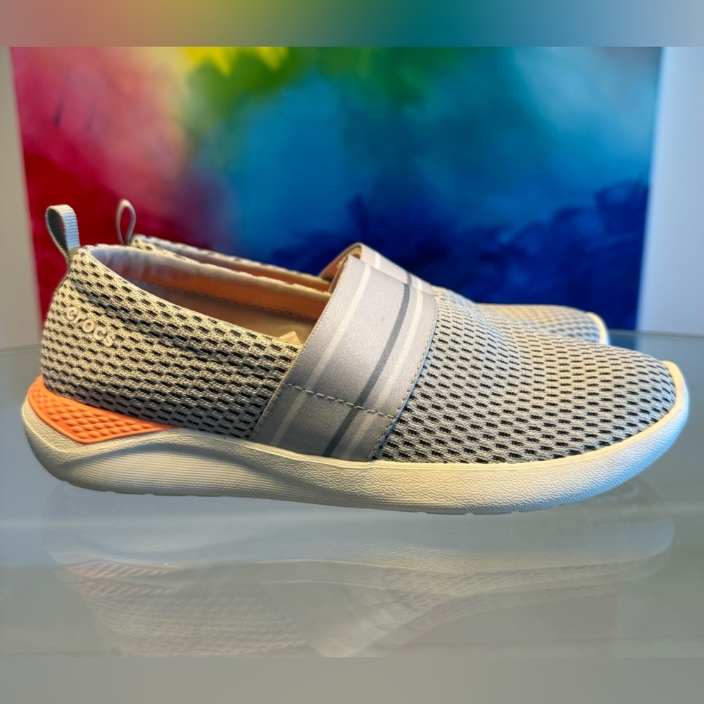 Crocs Women’s LiteRide Mesh Slip On Shoe Sneaker, Pearl White/White Gray.Size 7w
